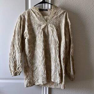 Cream Textured Long Sleeve Blouse